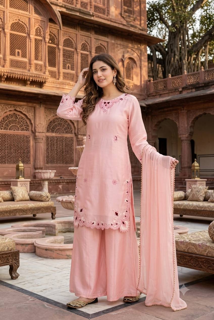 Bespoke Peach Satin Ensemble